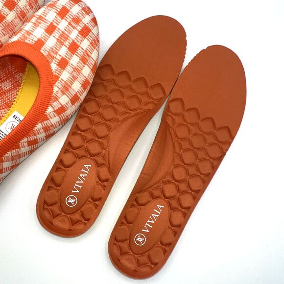 Vivaia Claire Round Toe Flats Comfort Citrus Orange Gingham Sz EU 39.5 (US 8.5) - Picture 10 of 12